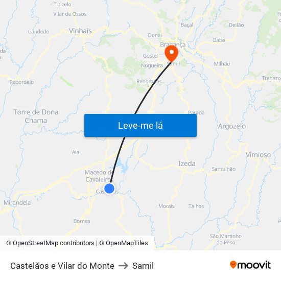 Castelãos e Vilar do Monte to Samil map