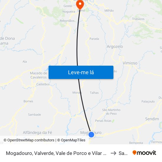 Mogadouro, Valverde, Vale de Porco e Vilar de Rei to Samil map