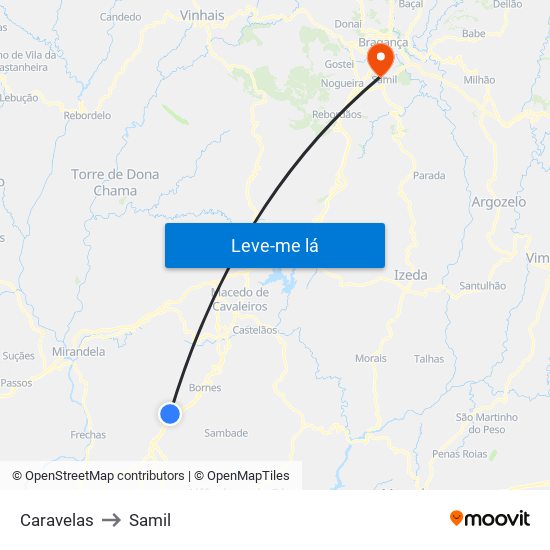 Caravelas to Samil map
