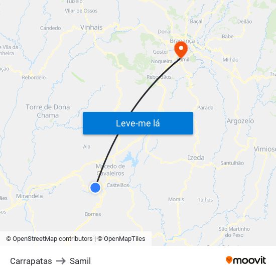 Carrapatas to Samil map