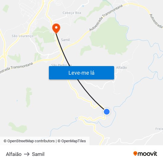 Alfaião to Samil map