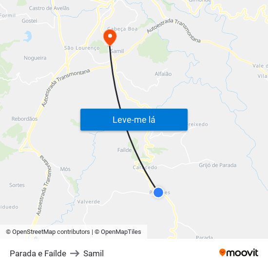 Parada e Faílde to Samil map