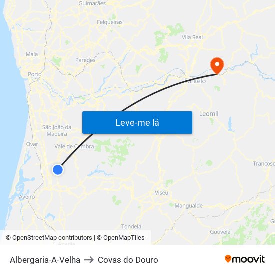 Albergaria-A-Velha to Covas do Douro map