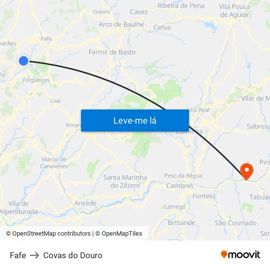Fafe to Covas do Douro map