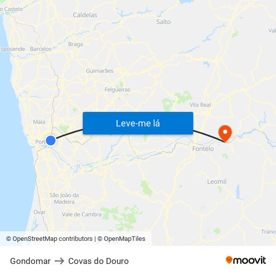 Gondomar to Covas do Douro map