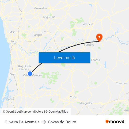 Oliveira De Azeméis to Covas do Douro map