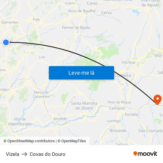 Vizela to Covas do Douro map