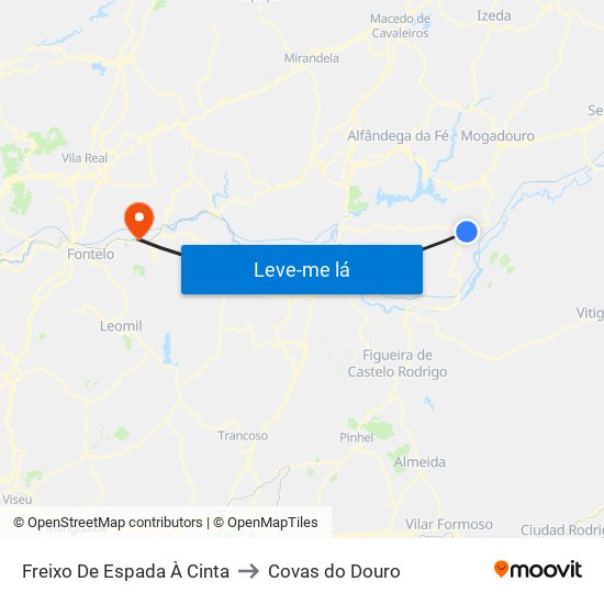 Freixo De Espada À Cinta to Covas do Douro map