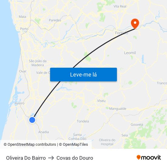 Oliveira Do Bairro to Covas do Douro map