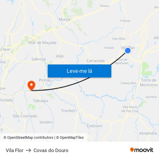 Vila Flor to Covas do Douro map