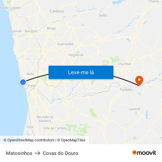 Matosinhos to Covas do Douro map