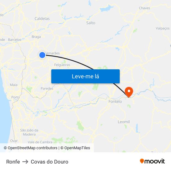 Ronfe to Covas do Douro map
