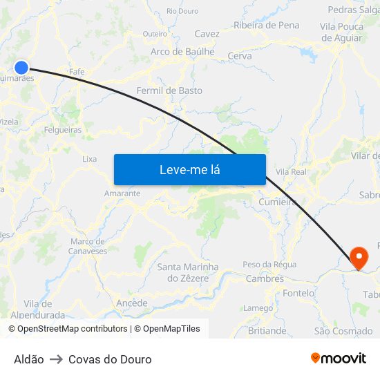 Aldão to Covas do Douro map