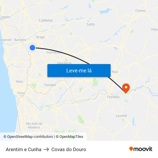 Arentim e Cunha to Covas do Douro map