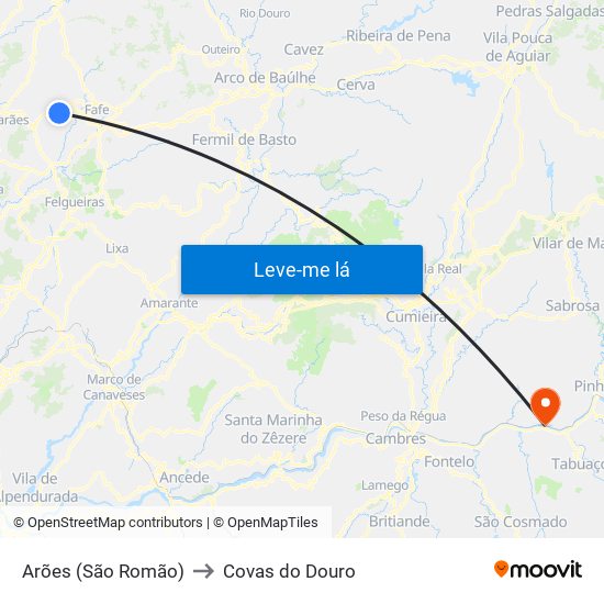 Arões (São Romão) to Covas do Douro map