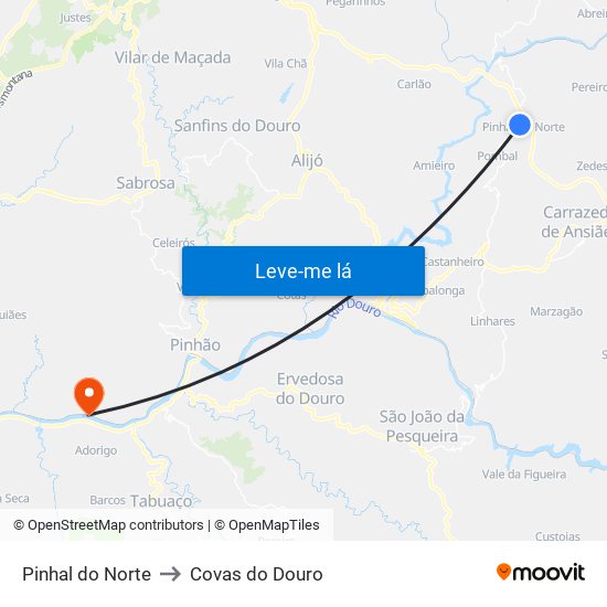 Pinhal do Norte to Covas do Douro map