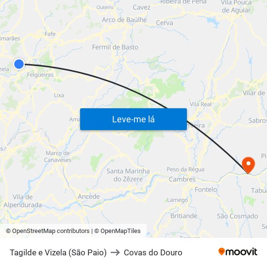 Tagilde e Vizela (São Paio) to Covas do Douro map