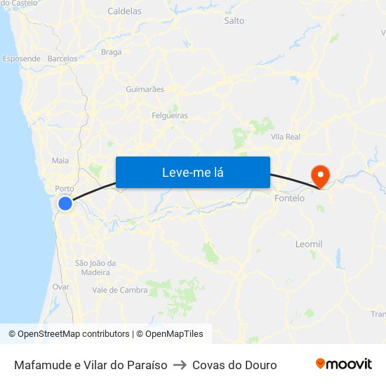 Mafamude e Vilar do Paraíso to Covas do Douro map