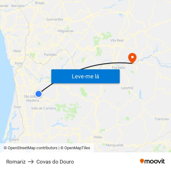 Romariz to Covas do Douro map
