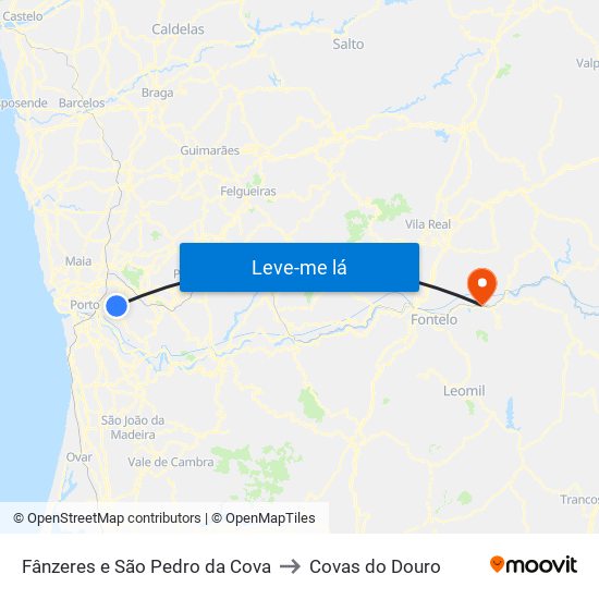 Fânzeres e São Pedro da Cova to Covas do Douro map