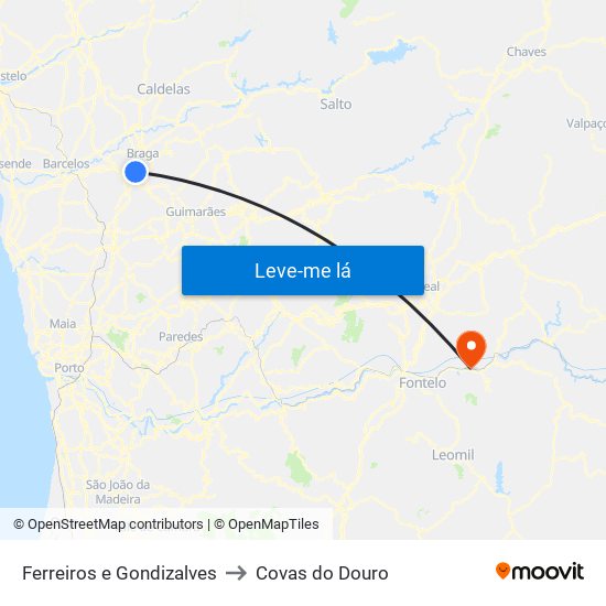 Ferreiros e Gondizalves to Covas do Douro map