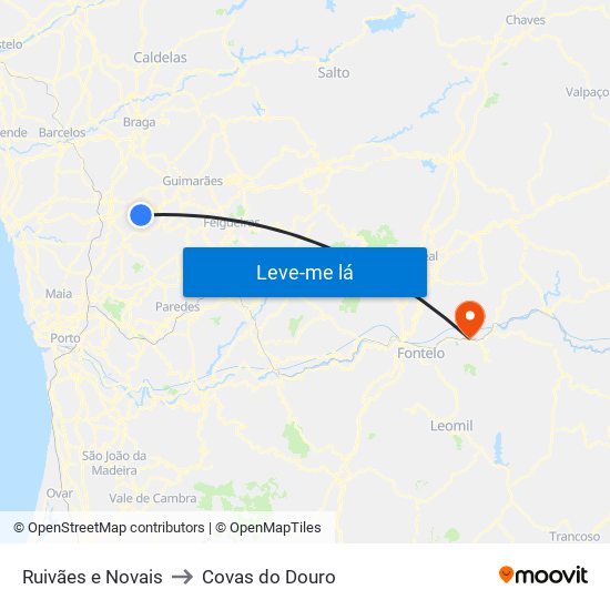 Ruivães e Novais to Covas do Douro map