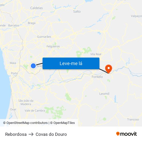 Rebordosa to Covas do Douro map