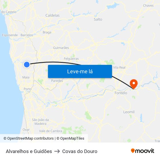 Alvarelhos e Guidões to Covas do Douro map