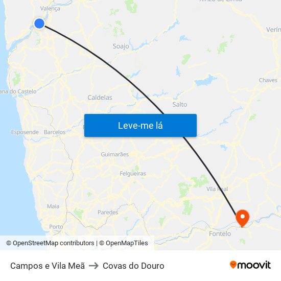 Campos e Vila Meã to Covas do Douro map