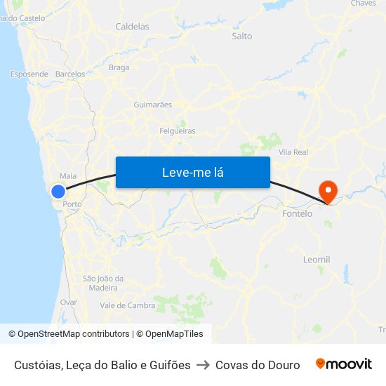 Custóias, Leça do Balio e Guifões to Covas do Douro map