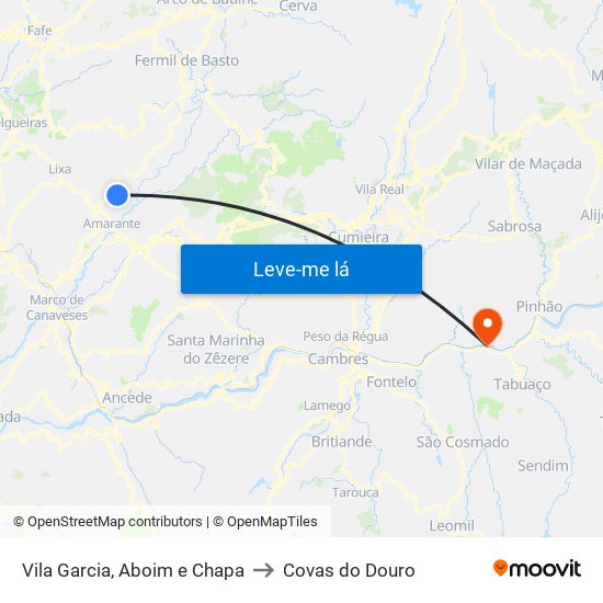 Vila Garcia, Aboim e Chapa to Covas do Douro map