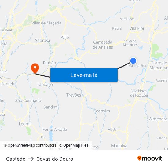 Castedo to Covas do Douro map