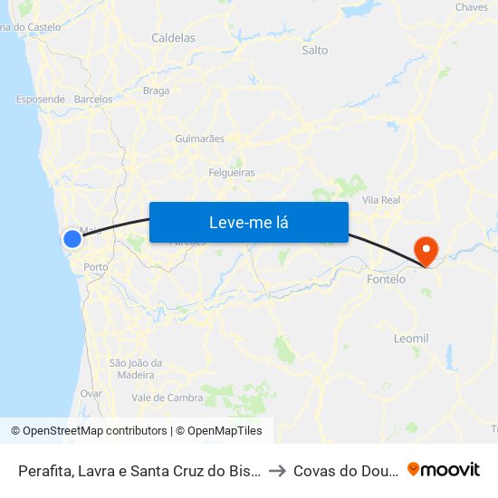 Perafita, Lavra e Santa Cruz do Bispo to Covas do Douro map