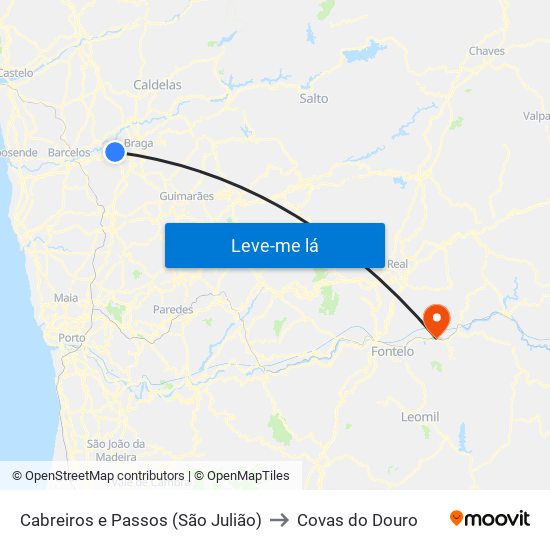 Cabreiros e Passos (São Julião) to Covas do Douro map