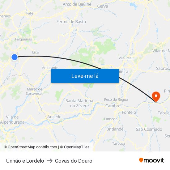Unhão e Lordelo to Covas do Douro map