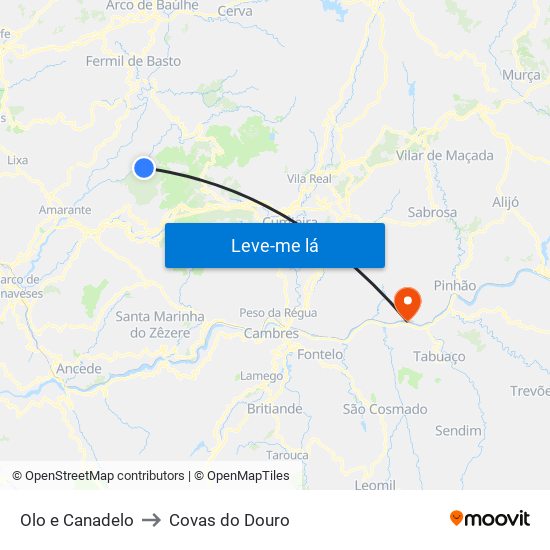 Olo e Canadelo to Covas do Douro map