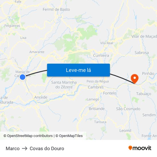 Marco to Covas do Douro map