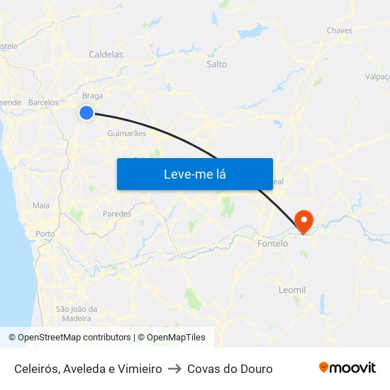 Celeirós, Aveleda e Vimieiro to Covas do Douro map