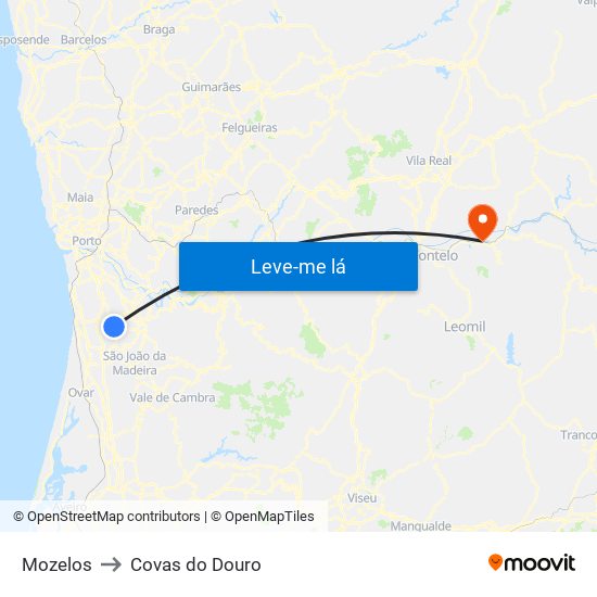 Mozelos to Covas do Douro map
