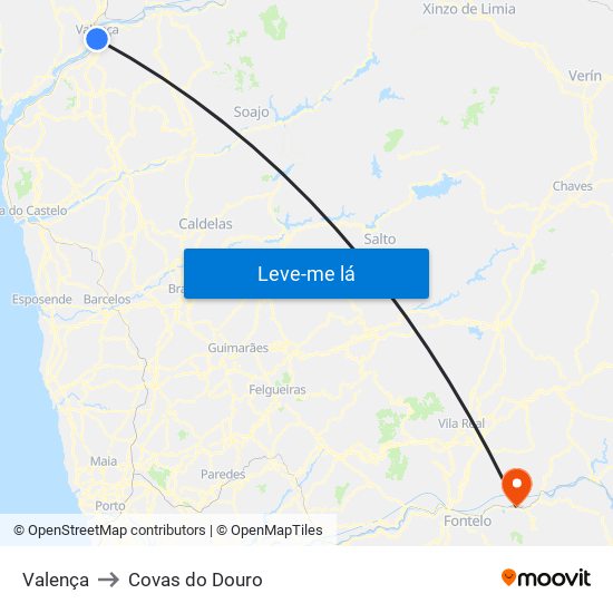 Valença to Covas do Douro map