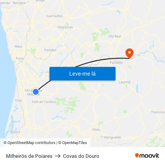 Milheirós de Poiares to Covas do Douro map