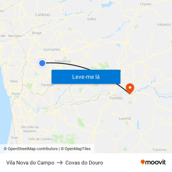 Vila Nova do Campo to Covas do Douro map