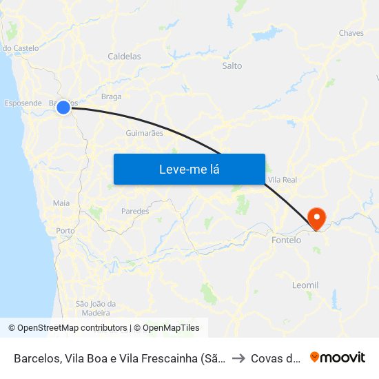 Barcelos, Vila Boa e Vila Frescainha (São Martinho e São Pedro) to Covas do Douro map