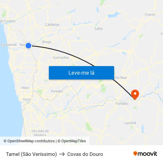 Tamel (São Veríssimo) to Covas do Douro map