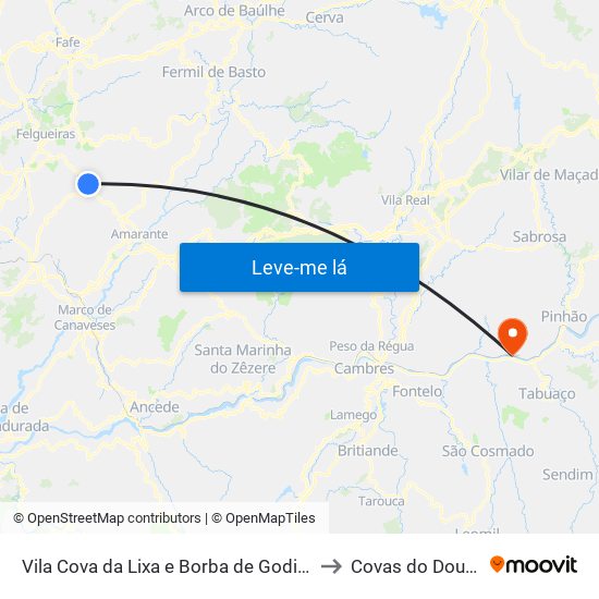 Vila Cova da Lixa e Borba de Godim to Covas do Douro map