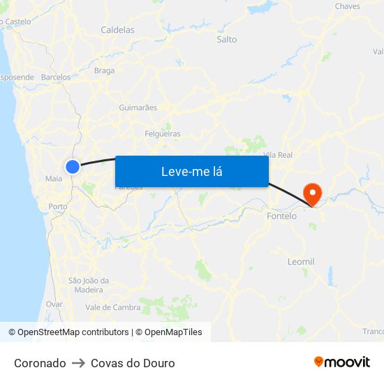 Coronado to Covas do Douro map