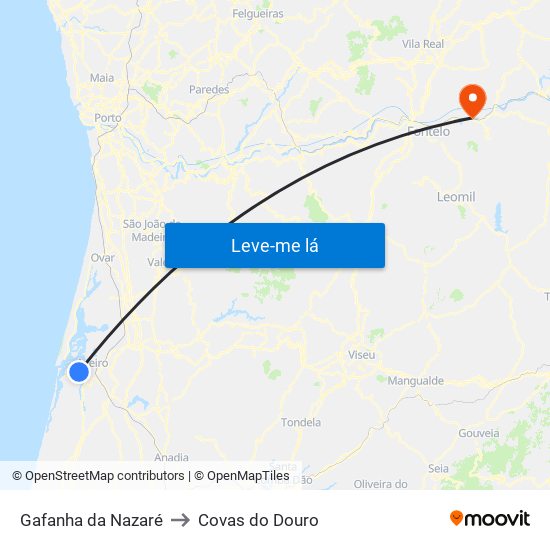 Gafanha da Nazaré to Covas do Douro map
