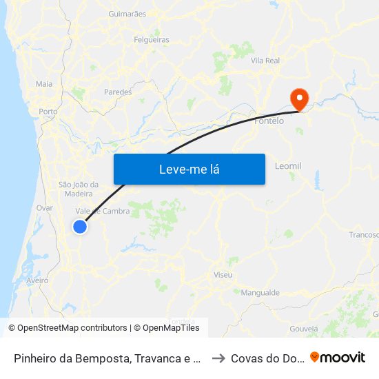 Pinheiro da Bemposta, Travanca e Palmaz to Covas do Douro map