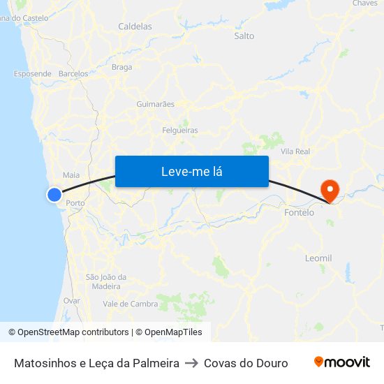 Matosinhos e Leça da Palmeira to Covas do Douro map