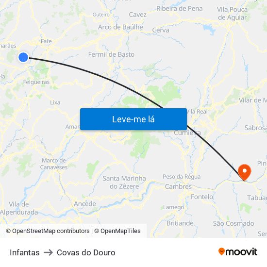 Infantas to Covas do Douro map